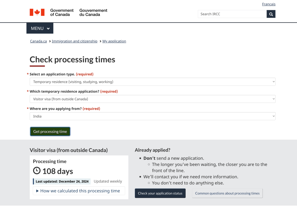 Processing time for visitor visa applications